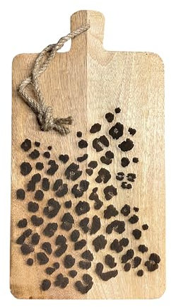 Schneidebrett mit Leopard Muster, aus Mangoholz, 31 x 17 x 1,5 cm, Servierbrett mit Gravur, Kunstmanufaktur Engel, Leo, Leopardmuster, Küchendeko, Geschenkidee, Frau, Geschenk, lustig