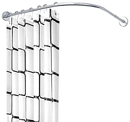 Verstellbare L-förmige Duschvorhangstange, kein Bohren, Eckstange, Edelstahl, rundes Design für Eckbadewanne, 100-140 × 100-140 cm, Anti-Aging, einfache Installation