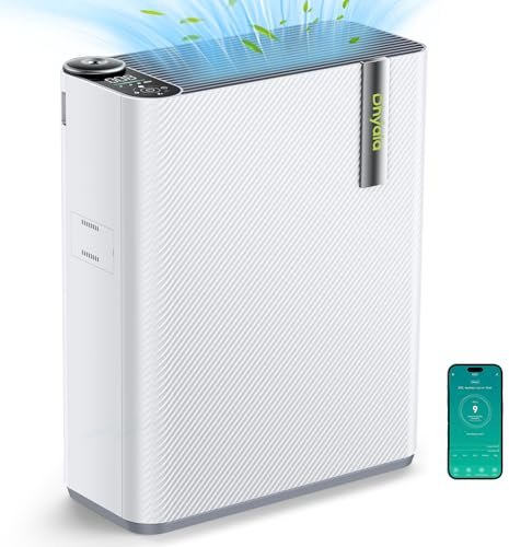 Dhyala Luftreiniger Allergiker für Wohnung Raucherzimmer, HEPA Luftfilter gegen Schimmel Staub Pollen Tierhaare, CADR 450m³/h für 161㎡, App-gesteuert Air Purifier with Luftbefeuchter(100mL Tank) 22dB