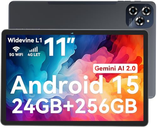 TABWEE Tablet Android 15 con Gemini AI, 24GB RAM+256GB ROM, Schermo 11 Pollici FHD, 4G LTE+5G WiFi, Octa Core Tablet Gaming, Batteria 8000mAh, Fotocamera AI 16MP+8MP, TÜV, GPS