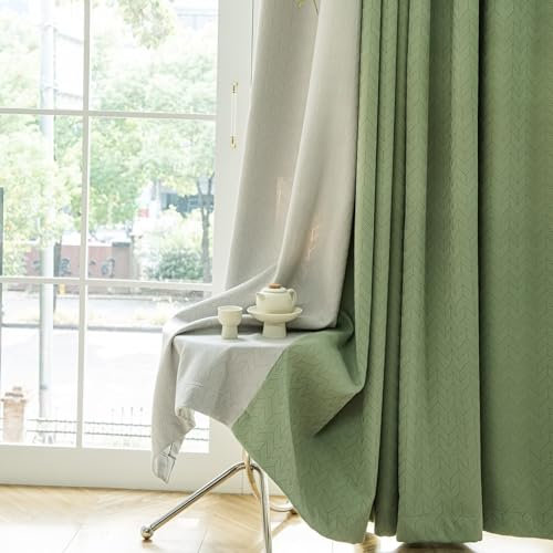 Tolldek 2pcs Set Wohnzimmer Vorhang Fenster, Vorhänge Jungs Kinderzimmer Patchwork Zweifarbig, Chenille Ösen Verdunkelungsvorhang Kinder Gardinen Schals, B 137 x H 214cm, Hell Grün Beige
