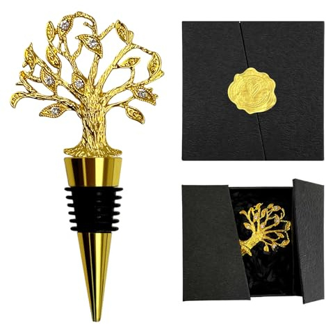 Daily Treasures ,Baum des Lebens‘ Weinverschluss mit Geschenkbox, Eleganter goldener Sekt- & Champagnerverschluss, Luftdichter Frischeverschluss als Geschenkidee zu Weihnchen, Geburtstag, Vatertag