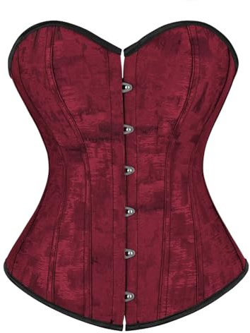 Grebrafan Damen Bustier Corset Klassische Brokat Korsett Corsage Top (EUR(32-34) S, Weinrot)