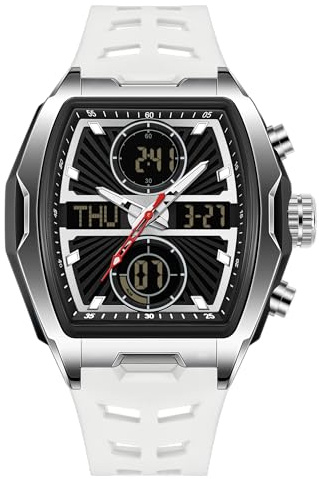 OFNS Relojes para hombre, rectangular, multifunción, cronógrafo, cuadrado, deportivo, con pantalla digital analógica de doble hora, cronómetro de cuenta regresiva