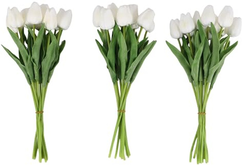 Harewtwy 30PZ Tulipani Artificiali Fiori Real Touch Tulipani Finti PU Bouquet di Tulipani Fiore di Lattice Tulipano Bianca(Bianca)