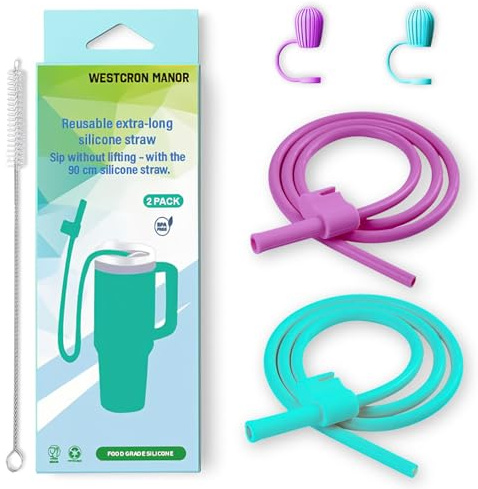 Paille Stanley extra longue de 90 cm, douce, flexible et réglable en silicone de qualité alimentaire, réutilisable avec couvercle, accessoires pour gobelets de 40 et 887 ml, idéale pour les boissons