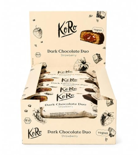 KoRo - Bouchées fraise chocolat noir bio 12 x 2 x 20 g - Avec une garniture fruitée à la fraise - Enrobé de chocolat noir - Végétalien