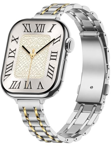 Suphart Compatible avec Bracelet Apple Watch pour Femme 42mm 41mm 40mm 38mm, Bracelets Métalliques Fins pour iWatch Série 11 10 9 8 7 6-1 SE (Argent-Or)