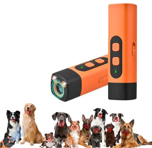 Dr Pfoten RuheMeister Pro Antibell Ultraschall Gerät mit 3 Frequenzstufen, Wiederaufladbar & LED-Taschenlampe, Für Kleine & Große Hunde, Innen & Außen Einsatz Kompakt & Einfache Bedienung (Orange)
