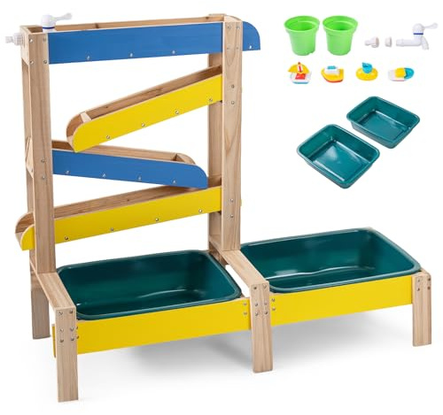 COSTWAY Table Sable et Eau Enfants Montessori en Bois avec 2 Bacs à Eau