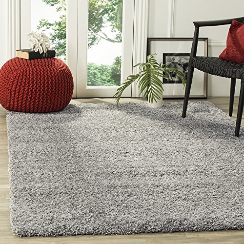 Safavieh Alfombra Shag Sala de Estar, Comedor, Dormitorio - California Shag Collection, Pelo Largo, Plata, 91 X 152 cm