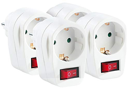 revolt Steckdose mit Schalter: 4er-Set Stromspar-Steckeradapter mit Netzschalter für 230-V-Geräte (Stromsparstecker, Abschaltbare Steckdose, Küche)