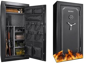 BARSKA Digital Keypad Fireproof Security Long Gun Safe Vault with Lock Out Mode, Silent Mode, Safe Alarm, Low Battery Warning - 11.87 Cu Ft Fire Safe - DOJ Approve - Gun Locker Safe Rifles and Pistols