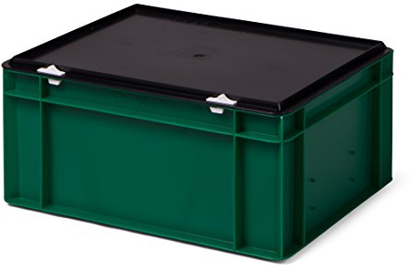 1a-TopStore Stapel-Transportkasten grün, mit schwarzem Verschlußdeckel, 400x300x186 mm (LxBxH), 15 Liter, aus Kunststoff (PP)