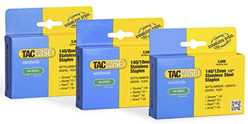 Tacwise 1308 Multipack von Typ 140/8-12mm Edelstahlklammern, 6000 Stück | Professionelle, 3 Packungen mit je 2000 Stück