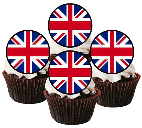 48 PRECUT Union Jack Edible Mini Cupcake Toppers - - wafer card disc cake decorations 48 x 3cm/1.18 Inch Discs