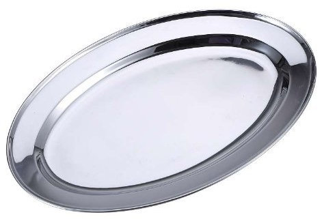 Stainless Steel Oval Rice Tray Plate Serving Dish Platter Meat Buffet Kitchen (20CM)