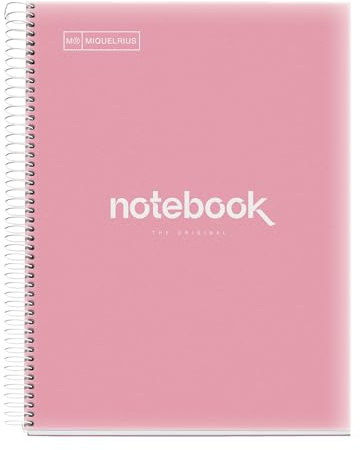 Miquelrius - Notizblock A4 Notizbuch Emotionen, 120 Seiten 90 g/m², Horizontal liniert 7 mm, 5 farbige Streifen, Mikroperforierte Spirale, Polypropyleneinband, 4-Loch Lochung, Farbe Pink