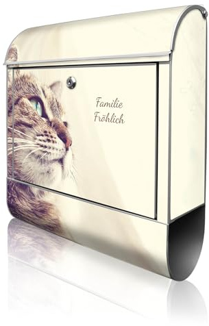 banjado Design Briefkasten personalisiert 38,5x46,5x13cm & 2 Schlüssel - Briefkasten Stahl Silber Zeitungsfach pulverbeschichtet - Postkasten A4 Einwurf inkl. Montagematerial - Motiv Holgerson