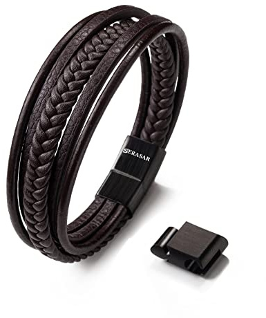 SERASAR Läderarmband för Män 19cm Flätade Läderarmband Brun Läderarmband Armband för Män Pojke Armband Pojkväns Födelsedagspresent Makens Födelsedagspresent Födelsedagspresent för Män Herrsmycken