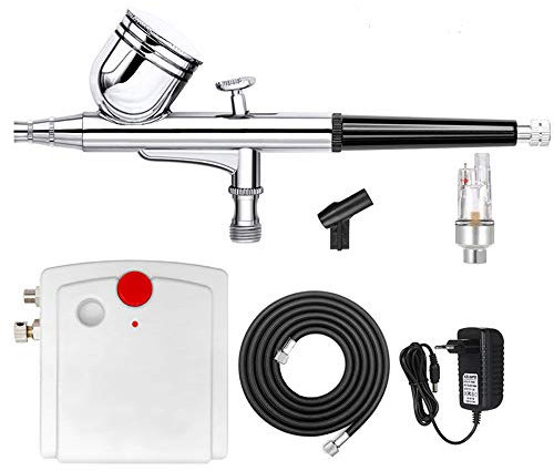 Kit aérographe à double action pistolet à peinture Mini aérographe Compresseur d'air Kit 2 couleurs pour l'Art Peinture Manucure Maquillage Gâteau Modèle