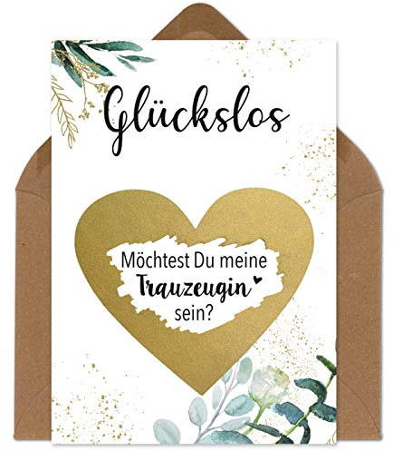 OWLBOOK Rubbelkarte Trauzeugin Fragen - Willst du meine Trauzeugin sein - Karte mit Rubbelherz Gold Geschenke Geschenkideen für Trauzeugin zur Hochzeit & Verlobung