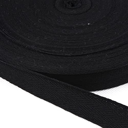 Baumwolle Schrägband,25 Yards x 10mm Einfassband Köperband Nahtband Baumwollband Textilband Fischgrätenband Köperband Wimpelband Twillband Webbing Band für Schneidern DIY-Nähen Basteln,Schwarz