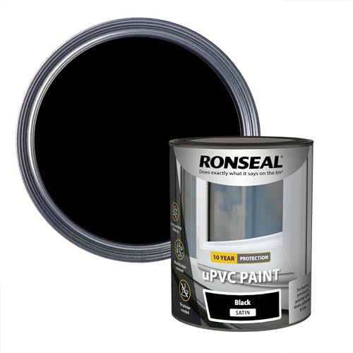 Ronseal uPVC Paint Black Satin 750ml | Long-lasting uPVC paint for windows, doors and trim | Black satin finish | 750ml pack size | Resists cracking and flaking