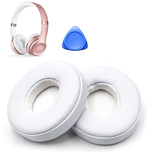 Replacement Earpads, Earpads Cushions Replacement for Beats Solo 2 & Solo 3 Wireless On-Ear Headphones, Ear Pads with Soft Protein PU Leather | Memory Foam(1 Pair-White)