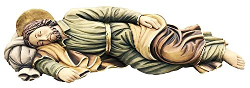 JS Garten Deko Heiligenfigur Heiliger Josef liegend, schlafend L 20 cm Josef Holzfigur Statue aus Ahornholz von Dolfi