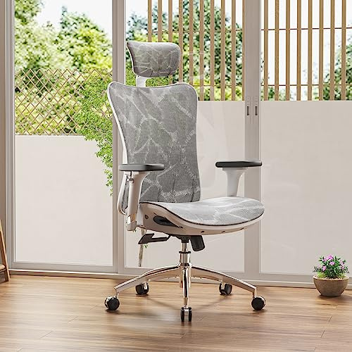 SIHOO M57 Ergonomisk kontorsstol;Helt luftgenomsläpplig design,nätskrivbordsstol med justerbart ländryggsstöd, 3D-armstöd som andas hög rygg datorstol (ljusgrå)