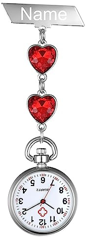 Avaner Krankenschwesteruhr Personalisierte Pflegeruhr Herz: Taschenuhr FOB Analog Quarzwerk Uhr Pulsuhr Ansteckuhr Unisex Silber Rosegold Schwesternuhren mit Pin/Clip für Arzt Doktor Medical