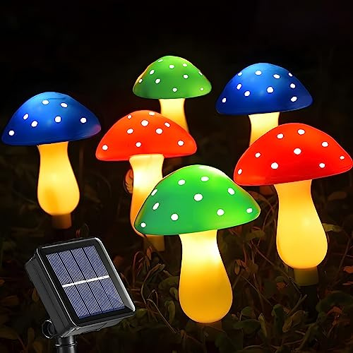 CECOMBINE Set of 6 Solar Mushroom Lights Outdoor Garden, 8 Modes Waterproof Solar Garden Lights, Solar Garden Ornaments Outdoor for Lawn, Garden, Pathway, Patio, Yard, Fence