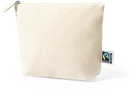 Kulturbeutel aus 100 % Baumwolle, 180 g/m², Fairtrade-zertifiziert, Damen-Kosmetiktasche mit Reißverschluss und passendem Griff, Kosmetiktasche, Reise-Make-up-Tasche, ekrü, Kulturbeutel