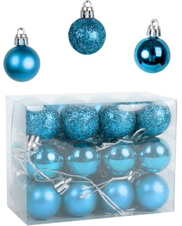 Set di 24 palline di Natale decorative per albero di Natale, con spago, riutilizzabili, opache e brillanti, in quattro colori