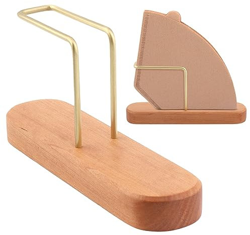 Kaffeefilter-Organizer aus Holz, Messing, Ständer für Kaffeefilter, massiver Holzsockel, Messingregal, umweltfreundlich, langlebig, Schreibtisch-Dekoration, hält ordentlich für Zuhause, Küche, Café