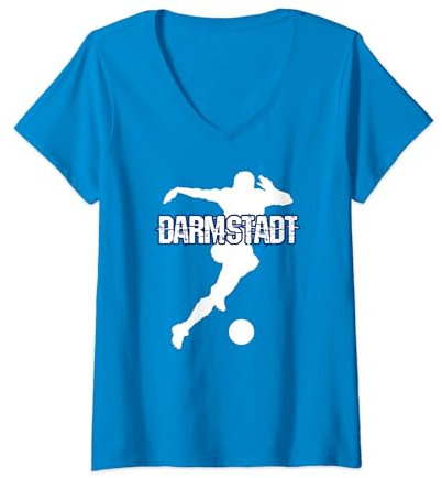 Damen Darmstadt Fußball Hessen Stadion blau weiss Fan T-Shirt mit V-Ausschnitt