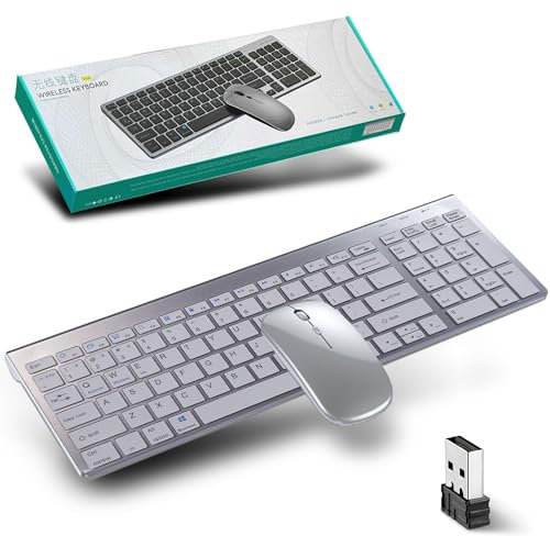 Ensembles Clavier et Souris sans Fil 2.4Ghz & Bluetooth,Clavier Souris sans Fil Rechargeable,Souris Silencieuse,Clavier Ultra-Fin avec Pavé Numérique,pour Ordinateur/PC/Laptop/Windows/Mac,QWERTY