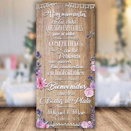 setecientosgramos Decoración Boda | Cartel Boda Inolvidables Bodas de Plata | 70cm x 150cm