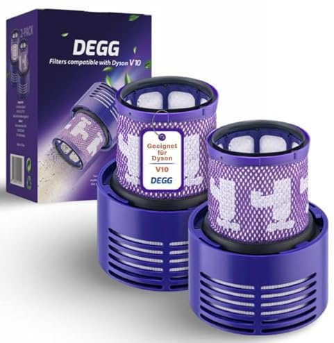 DEGG Hepa-filter – kompatibel med Dyson V10 – tvättbart dammsugarfilter – ersättningsfilter – perfekt passform – dammsugartillbehör – premiumkvalitet – 2 st