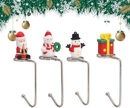 Cosiesnest Supporti per Calze di Natale 4 Pezzi Ganci per Calza di Natale per Camino Antiscivolo Porta Calze di Natale Appendini Addobbi Natalizi per Camino Ganci in Metallo per Decorazioni Natalizie