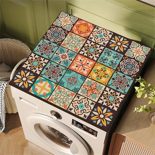 Highdi Housse de Protection pour Machine à Laver Top, Couleur Rétro Coussin de Machine à Laver Antidérapant Housse de Machine à Laver pour Machine à Laver Ou Sèche-Linge (Brun,60x60cm)
