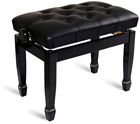 CAFIEDR Klavierhocker Schwarz, höhenverstellbar, Klavierbank mit Lederpolsterung, Keyboardsitz, Hocker, Stühle, Tragkraft 180 kg, einfach zusammenzubauen
