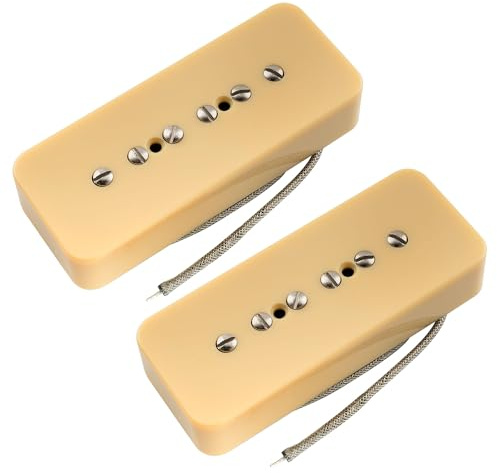 Musiclily Pro P90-MHA Alnico 5 High Output P90 Soapbar Single Coil Pickup Electric Guitar Neck Bridge Pickups Set, Cream