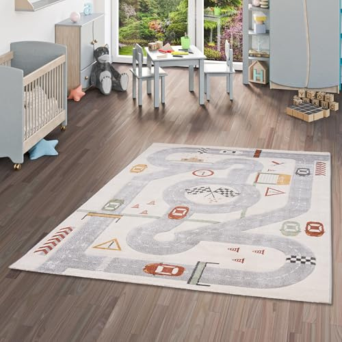 Pergamon Kinder Maui Kids Straßenteppich Rennbahn - Weicher Spielteppich mit Spiel-Motiven für Kinderzimmer & Spielzimmer, Pflegeleicht und Farbbrillant
