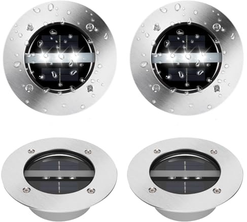 TOSHIN 4 Stück Solar Bodenleuchte Solarleuchte für Außen, 3 LED Solar Außenleuchte Solarlampen für Garten Terrasse Rasen Gehweg, Wasserdicht, Kalteweiß, Rund