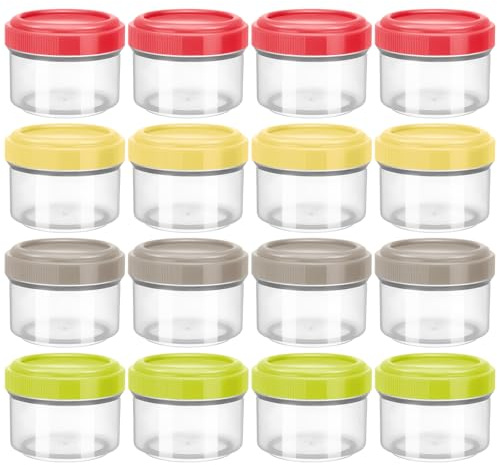 saerryor 16 PCS Small Plastic Storage Pots with Lid, 35ml Reusable Food Storage Containers,Plastic Food Storages Containers,Small Frozen Food Storages Pot for Sauce, Snack, Yoghurt