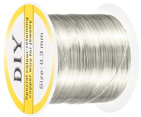 Kvartsman 0,3 mm/28 gauge koppartråd för smyckestillverkning, 1 rulle hantverk fläckbeständig pärltråd för smyckestillverkning gör-det-själv (silver) – 100 m