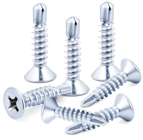 150pcs 4.2x50 mm Self Tapping Screws Self Drilling Screws Blue White Zinc Countersunk for Metal Sheets Roofing Windows, Etc
