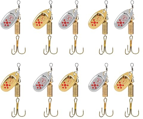 Esche galleggianti esche da pesca, set di 10 esche da pesca per la pesca alla trota esca rotante cucchiaino colata in metallo duro esca